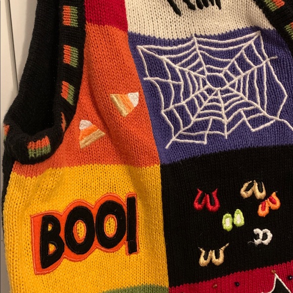 Vintage Tiara Halloween Patchwork Vest - Black, Orange, Purple, Green - Picture 6 of 11